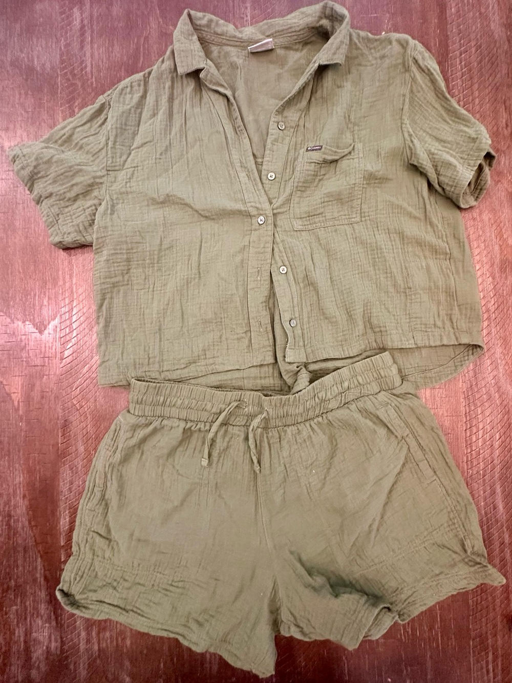 Columbia olive green, textured cheesecloth set - Picture 2 of 6